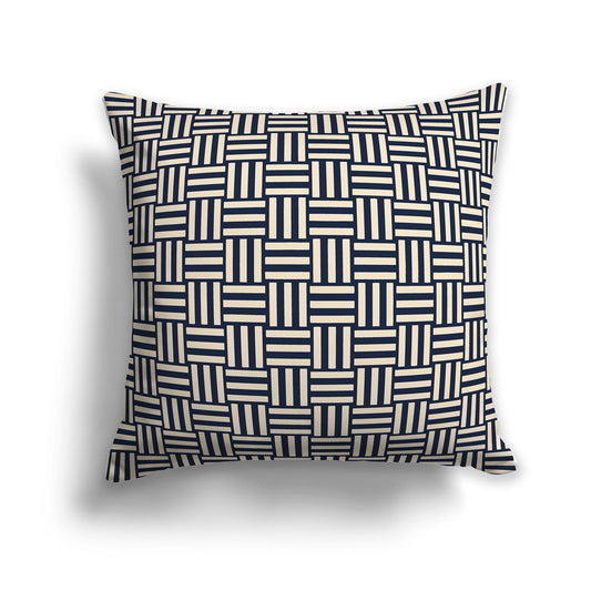 26 inch Throw Pillow with Navy Blue and Beige Basket Weave Pattern
