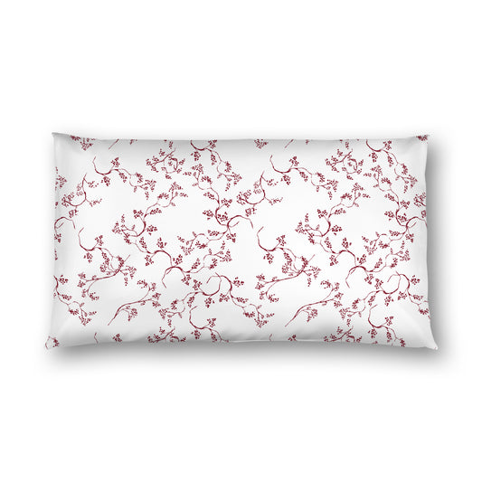 Off-White Cotton Sateen Pillow Sham, Burgundy Red Hand-painted Vine Print, White Reverse Side | CSSH-1281-181