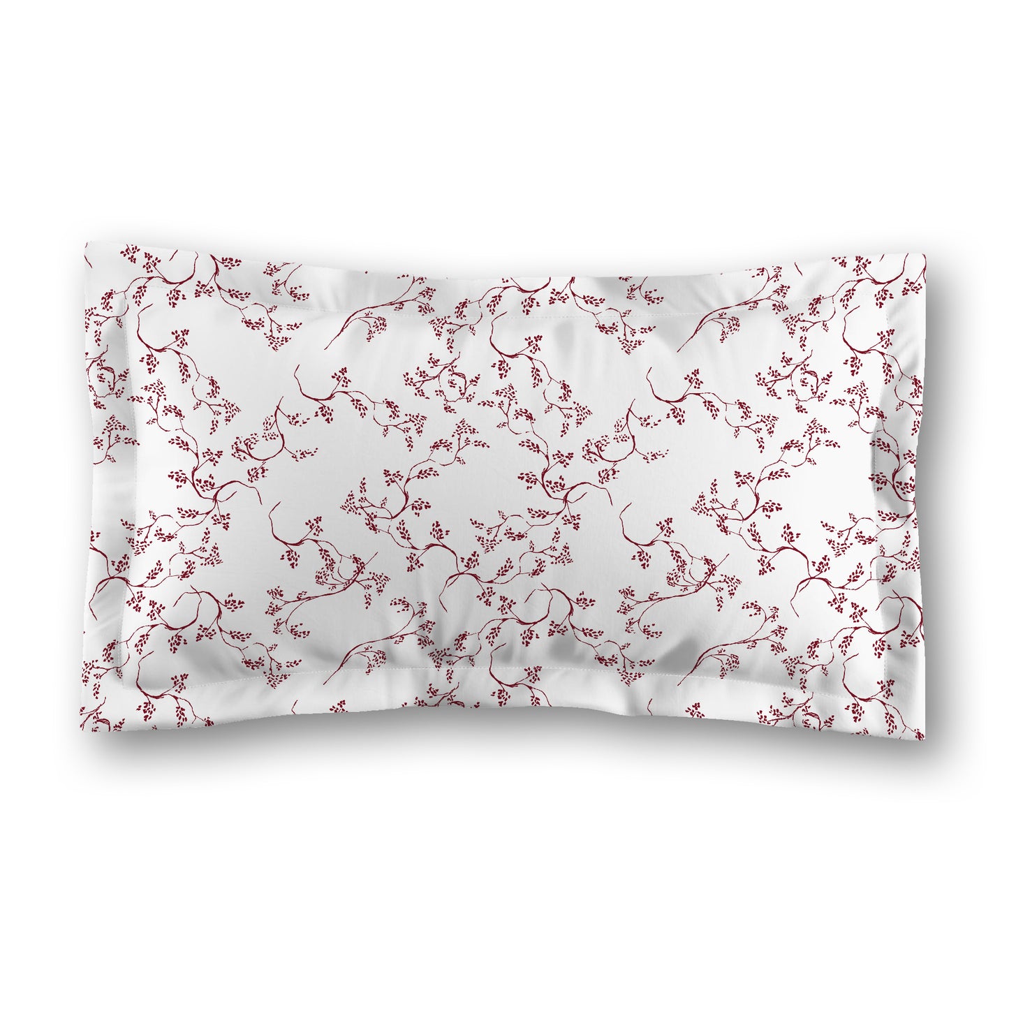 White Microfiber Pillow Sham with Flange, Burgundy Red Hand-painted Vine Print, White Reverse Side | MFSF-1281-181
