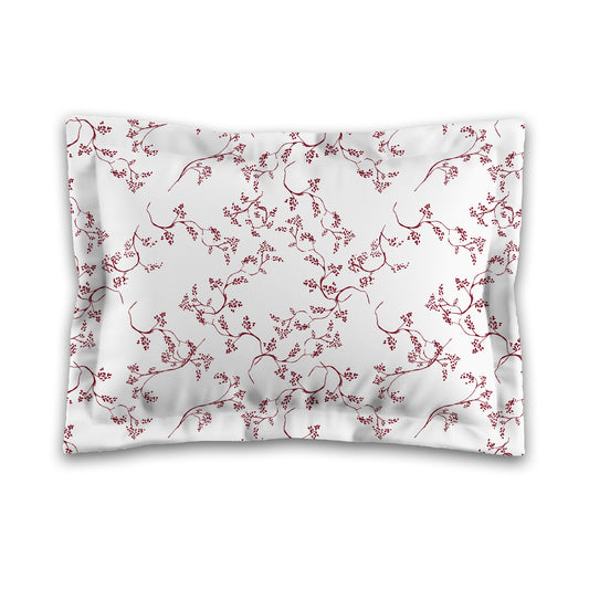White Microfiber Pillow Sham with Flange, Burgundy Red Hand-painted Vine Print, White Reverse Side | MFSF-1281-181