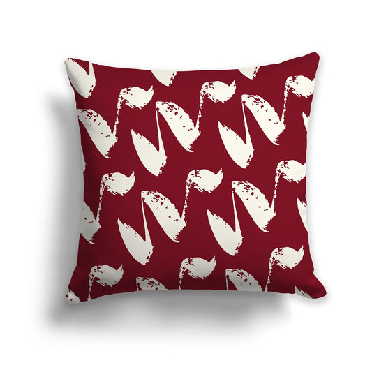Square Throw Pillow with Burgundy Red and Cream Squiggle Pattern