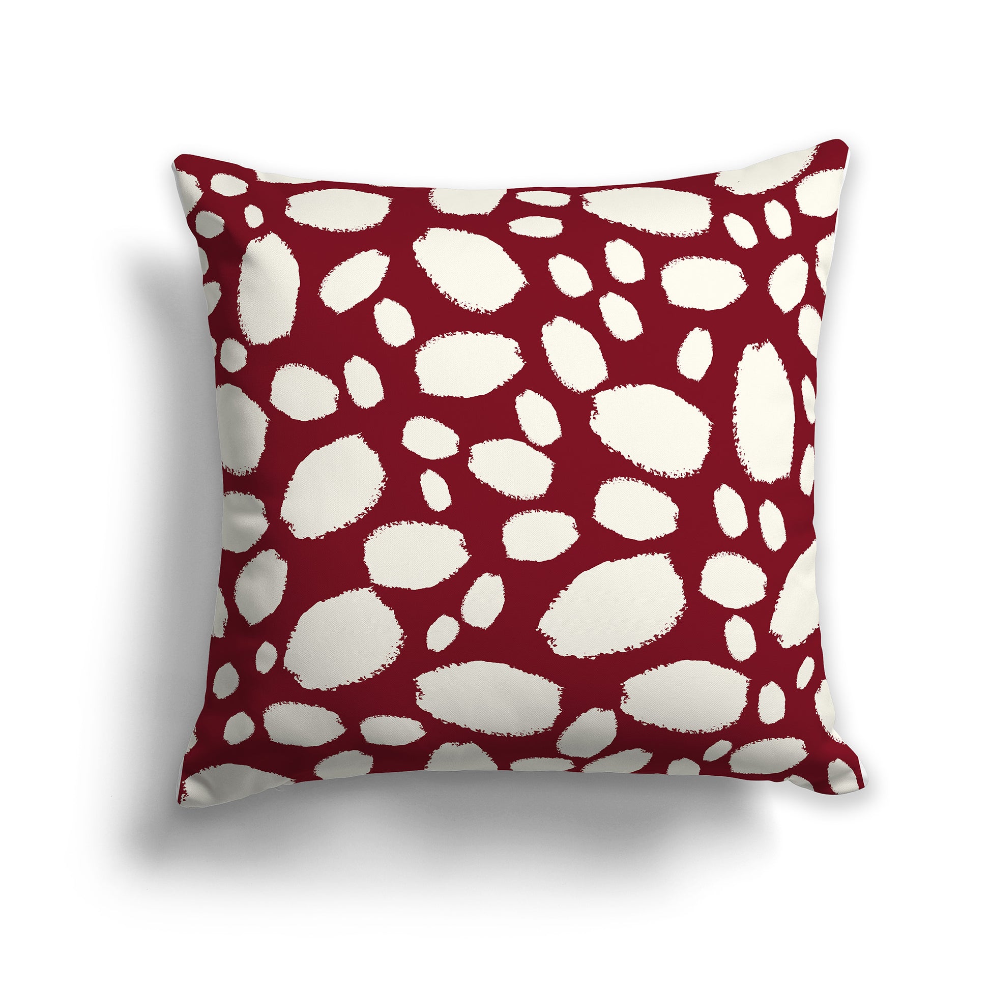 14 inch Throw Pillow with Burgundy Red and Cream Paint Dab Pattern