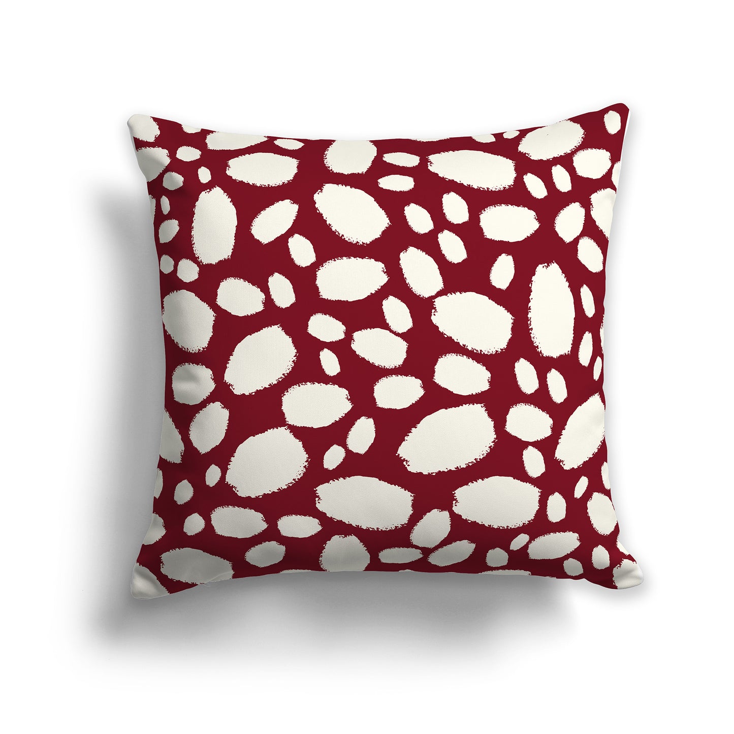 16 inch Throw Pillow with Burgundy Red and Cream Paint Dab Pattern