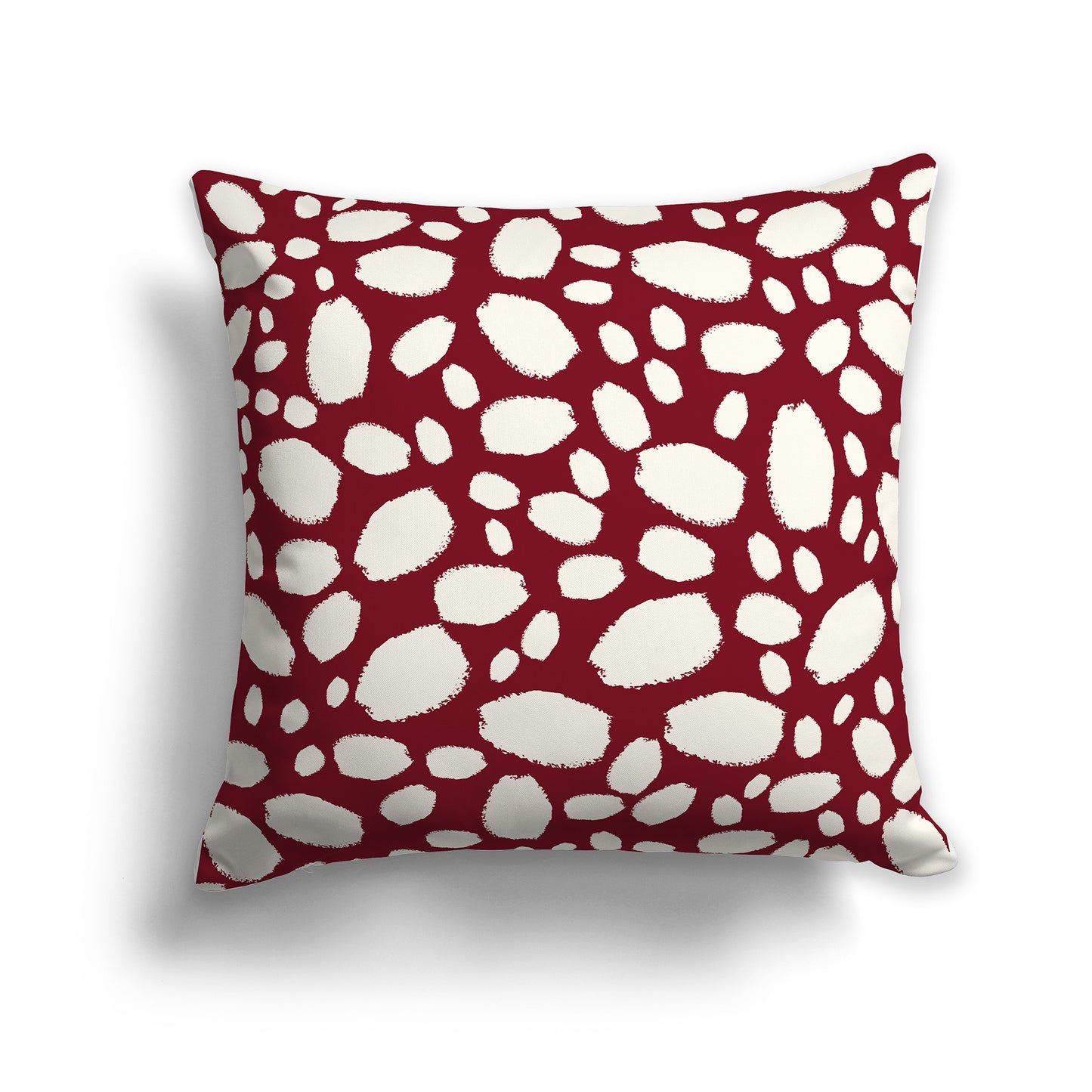 18 inch Throw Pillow with Burgundy Red and Cream Paint Dab Pattern