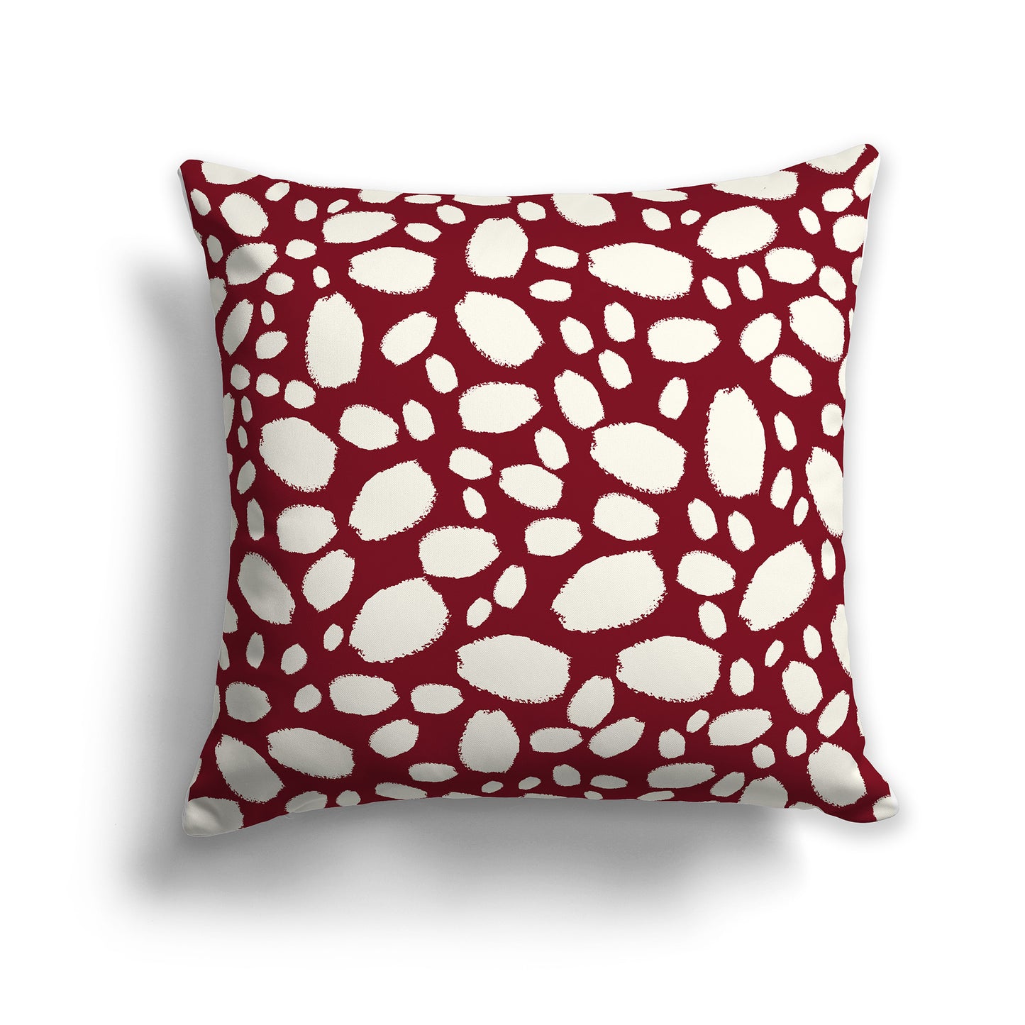 20 inch Throw Pillow with Burgundy Red and Cream Paint Dab Pattern