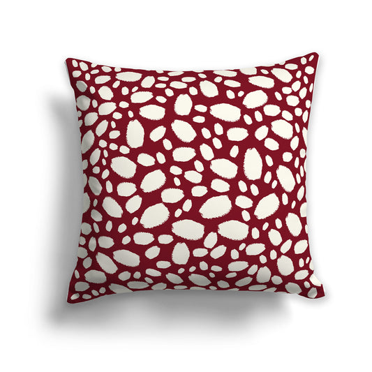 26 inch Throw Pillow with Burgundy Red and Cream Paint Dab Pattern