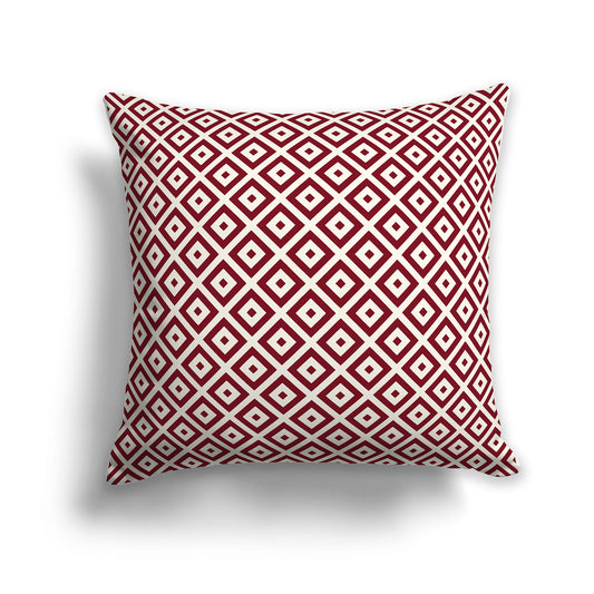 26 inch Throw Pillow with Burgundy Red and Cream Square Repeat Pattern