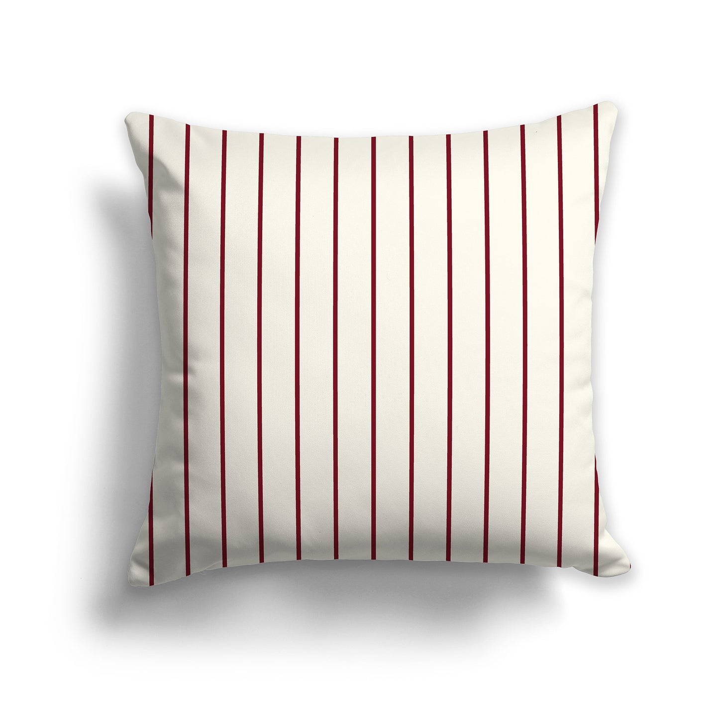 20 inch Throw Pillow with Burgundy Red and Cream Thin Vertical Stripe Pattern