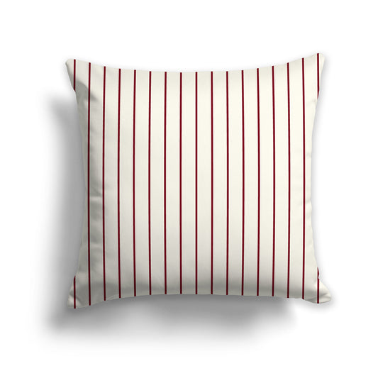 26 inch Throw Pillow with Burgundy Red and Cream Thin Vertical Stripe Pattern