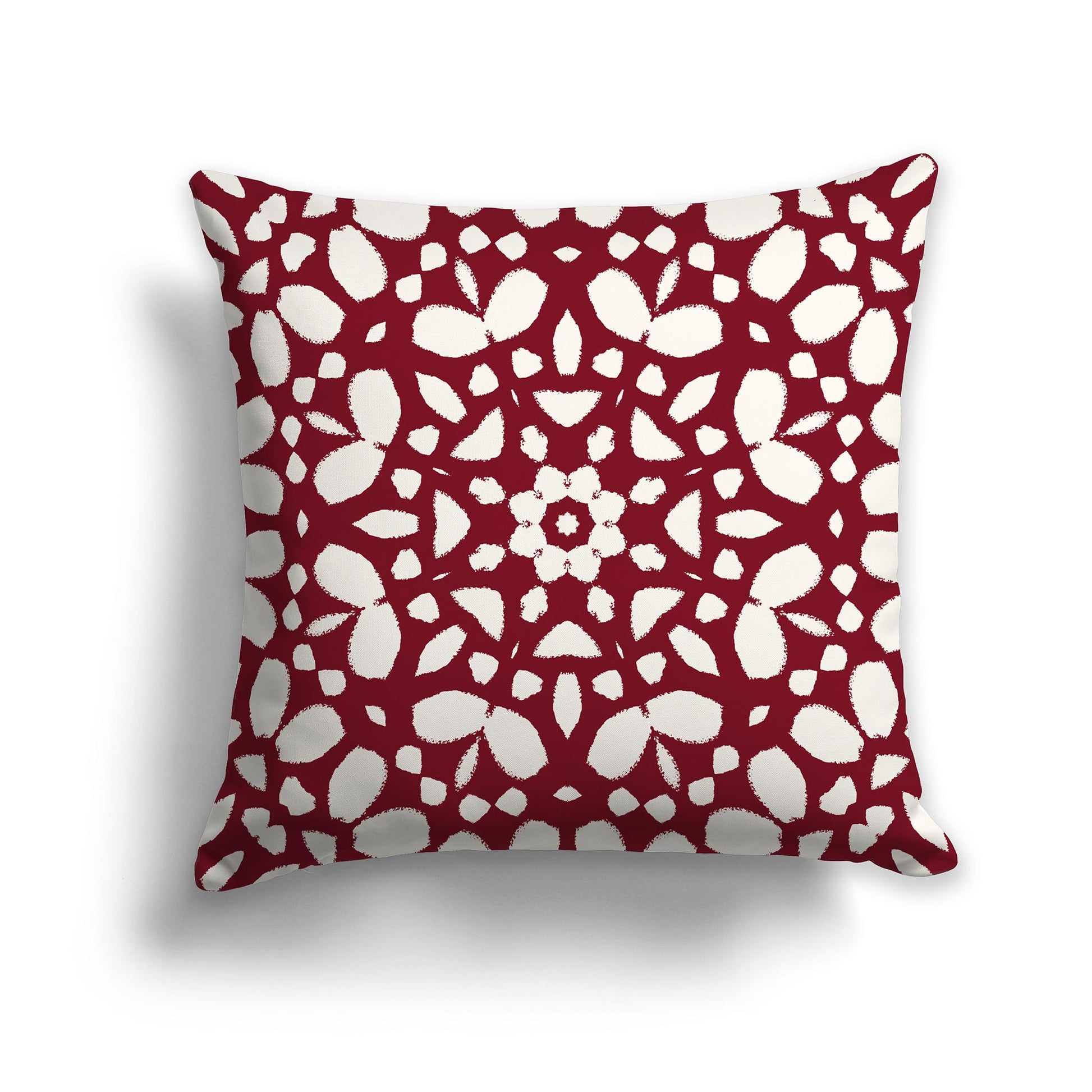 Square Throw Pillow with Large Burgundy Red and Cream Circular Graphic