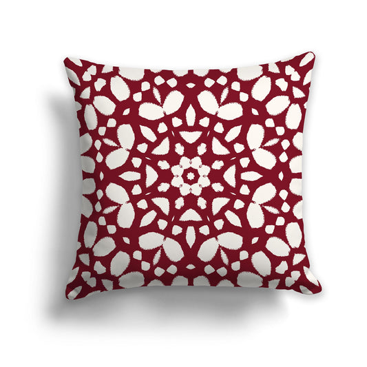 Square Throw Pillow with Large Burgundy Red and Cream Circular Graphic