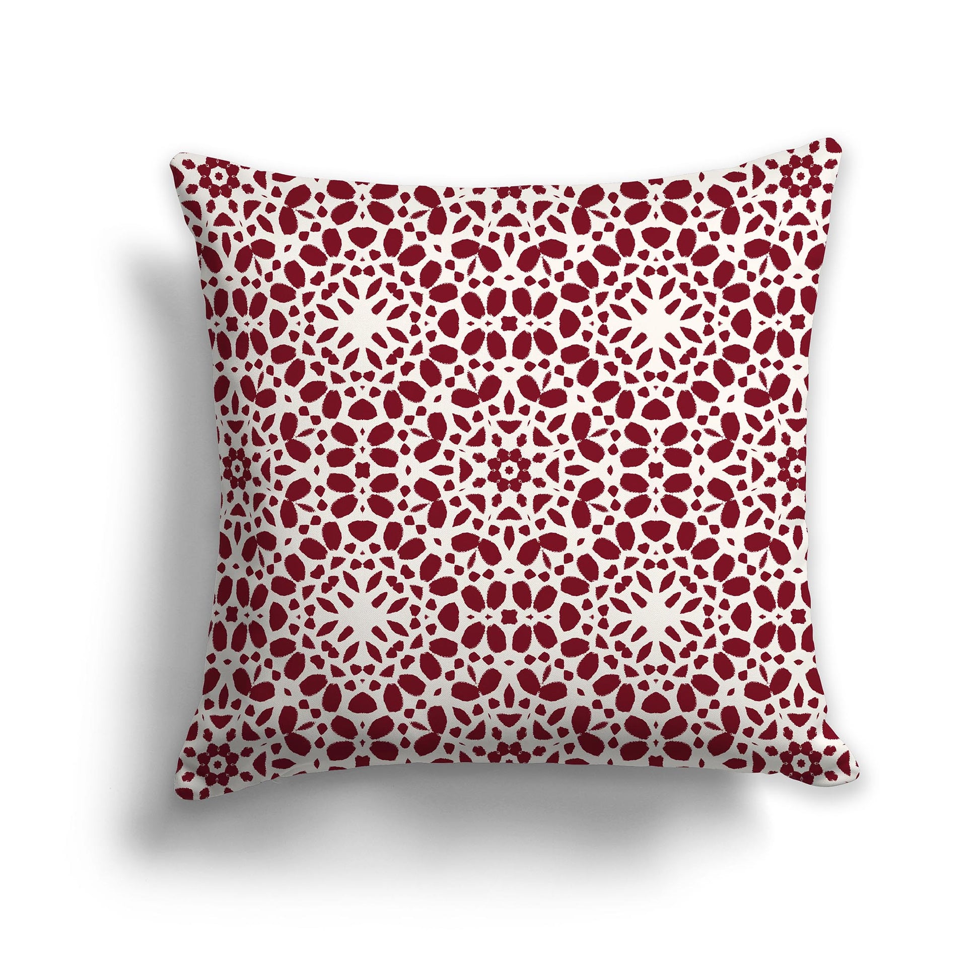 Square Throw Pillow with Fine Burgundy Red and Cream Circular Repeat Pattern