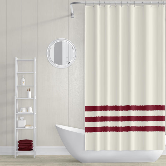 Pale Cream Shower Curtain with Burgundy Red Hand-painted Stripe Print | SC-1283-300