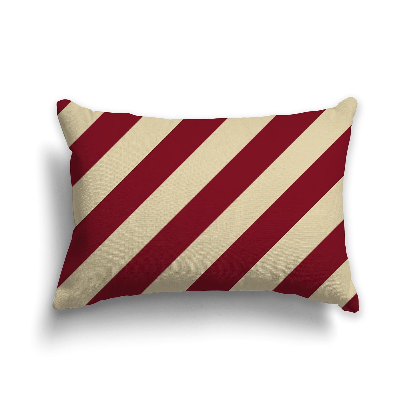 Lumbar Throw Pillow with Burgundy Red and Desert Sand Diagonal Bars