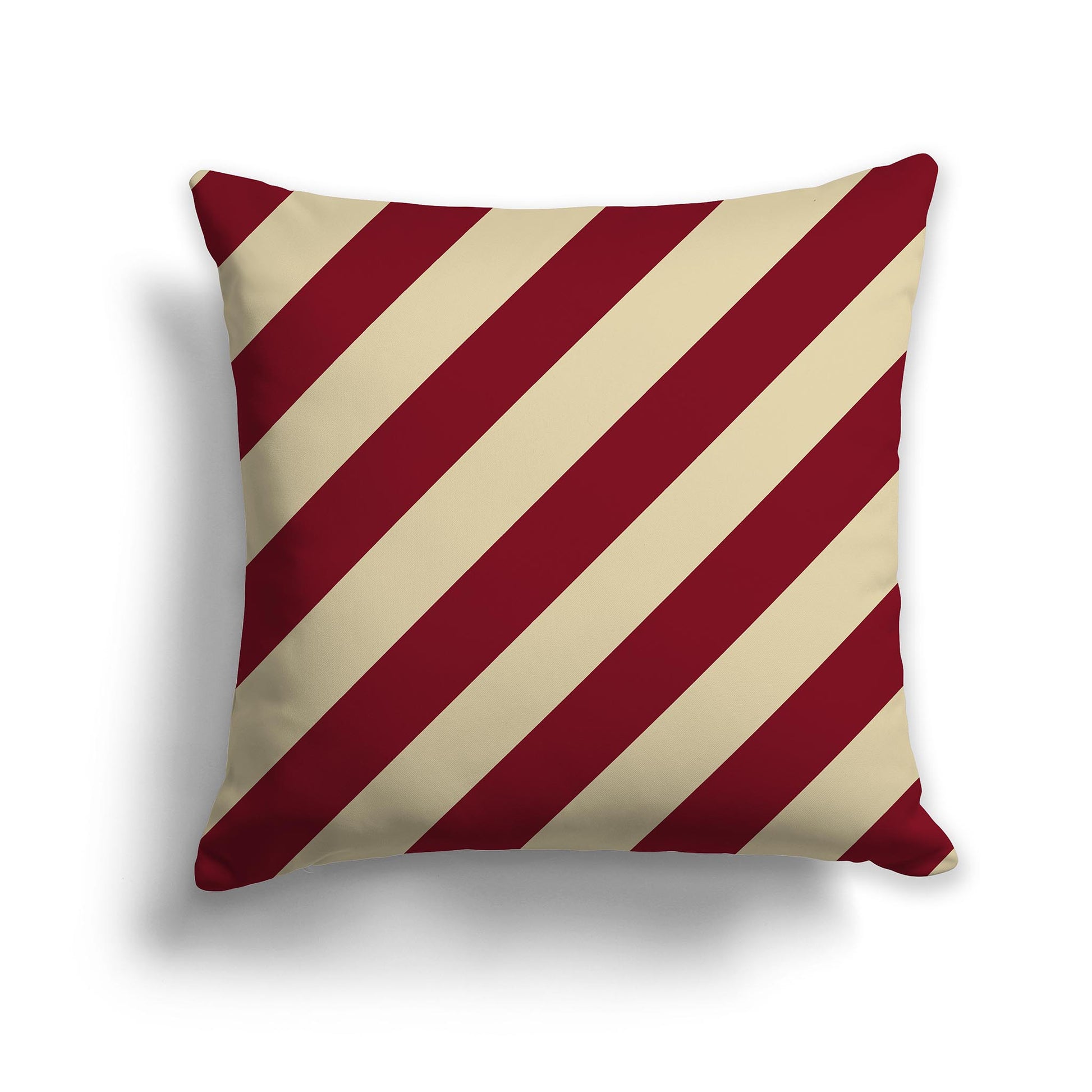 Square Throw Pillow with Burgundy Red and Desert Sand Diagonal Bars