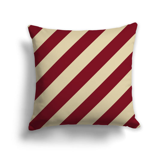 Square Throw Pillow with Burgundy Red and Desert Sand Diagonal Bars