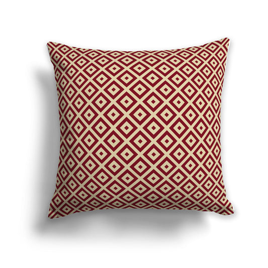 26 inch Throw Pillow with Burgundy Red and Desert Sand Square Repeat Pattern