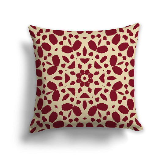 Square Throw Pillow with Large Burgundy Red and Desert Sand Circular Graphic