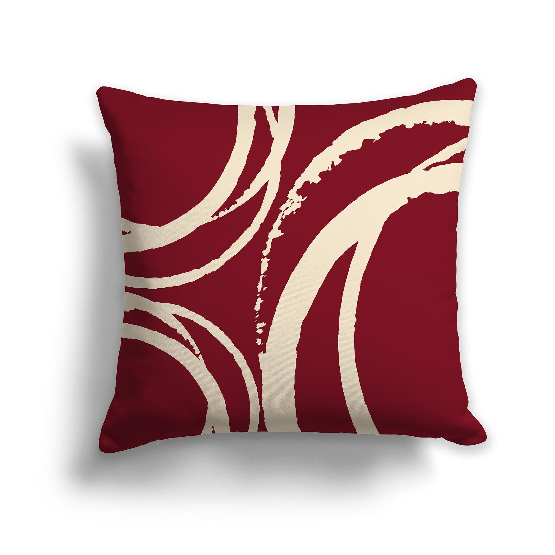 Square Throw Pillow with Burgundy Red and Beige Abstract Circles