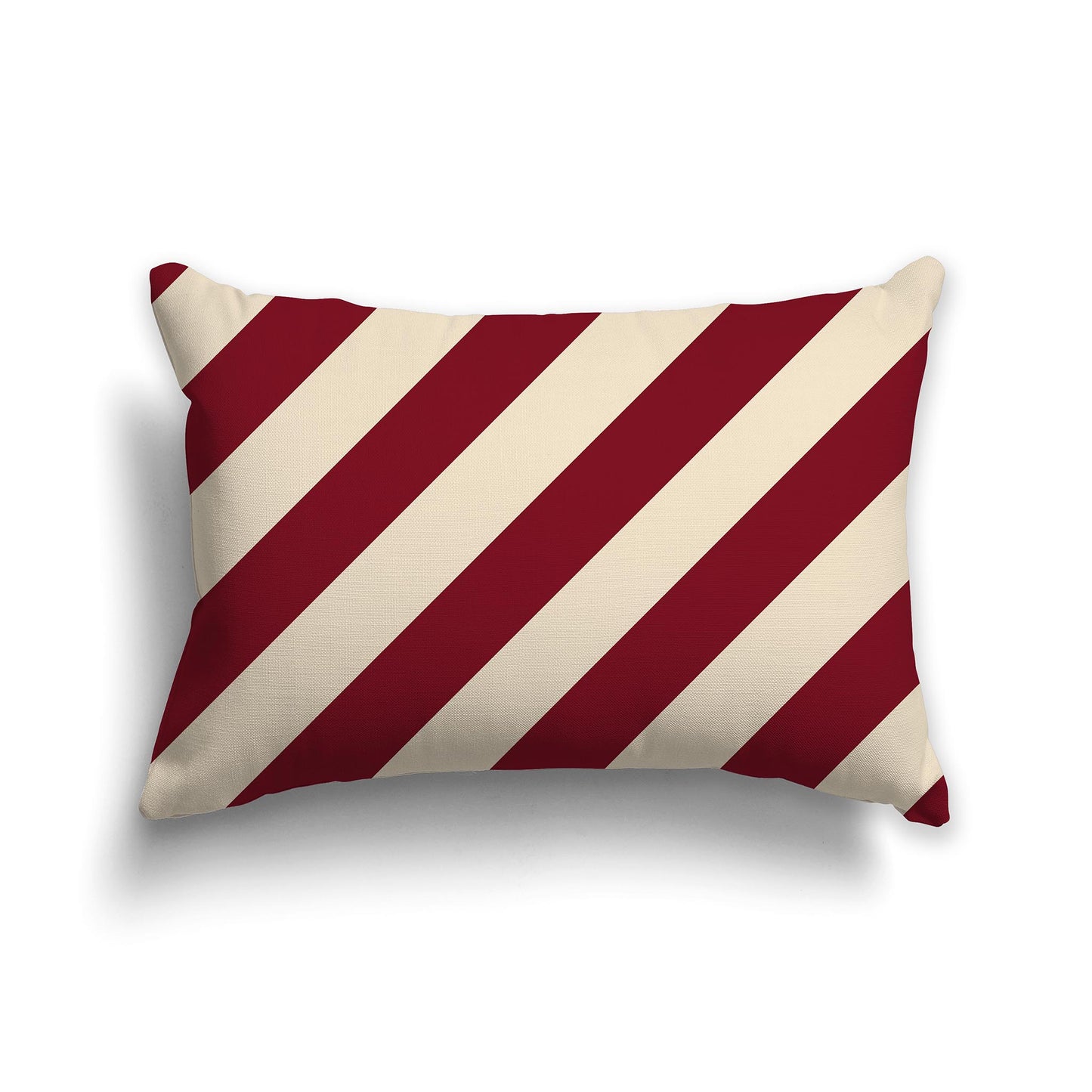 Lumbar Throw Pillow with Burgundy Red and Beige Diagonal Bars