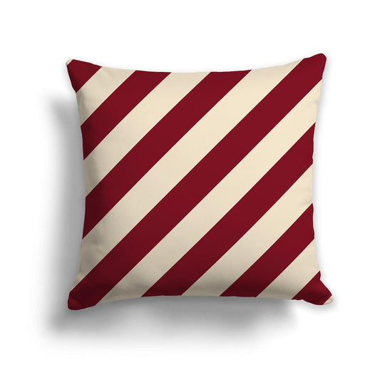 Square Throw Pillow with Burgundy Red and Beige Diagonal Bars
