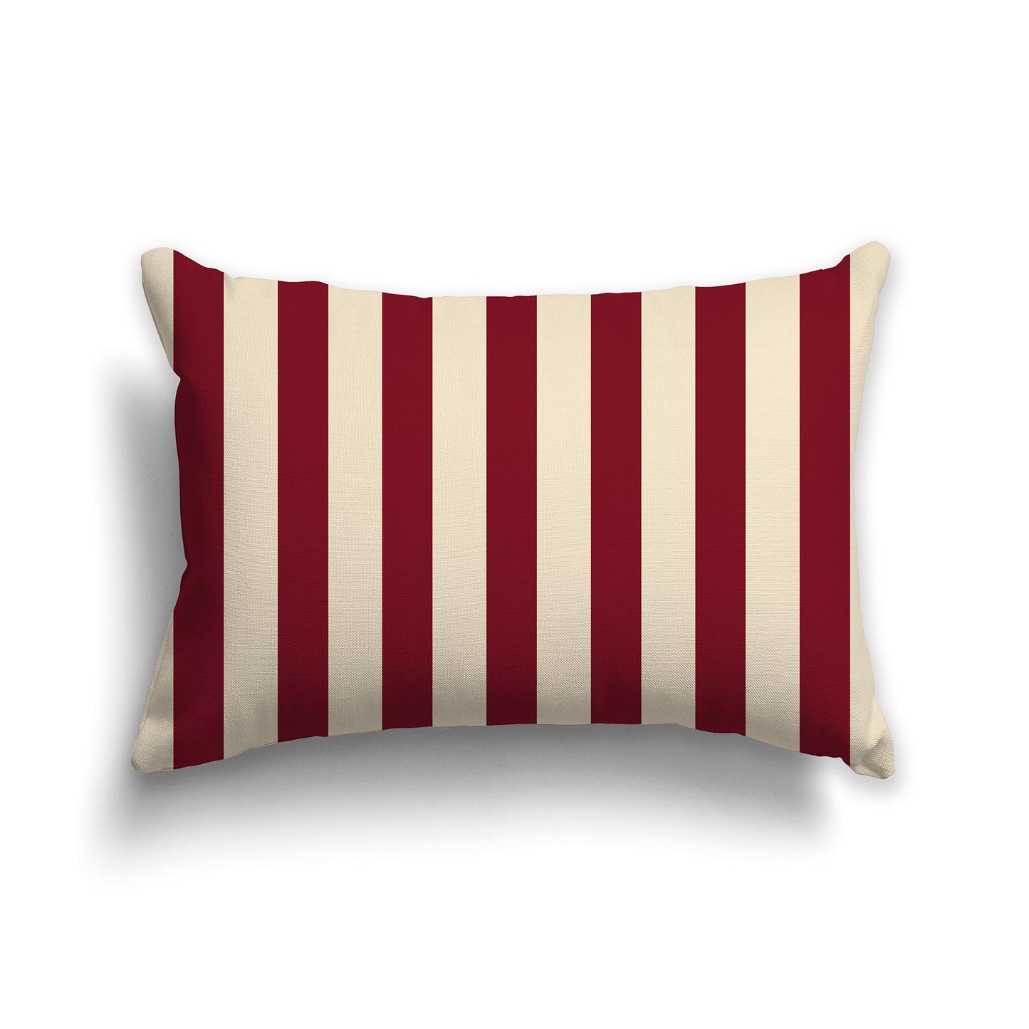 20x14 inch Lumbar Throw Pillow with Thick Burgundy Red and Beige Vertical Bars