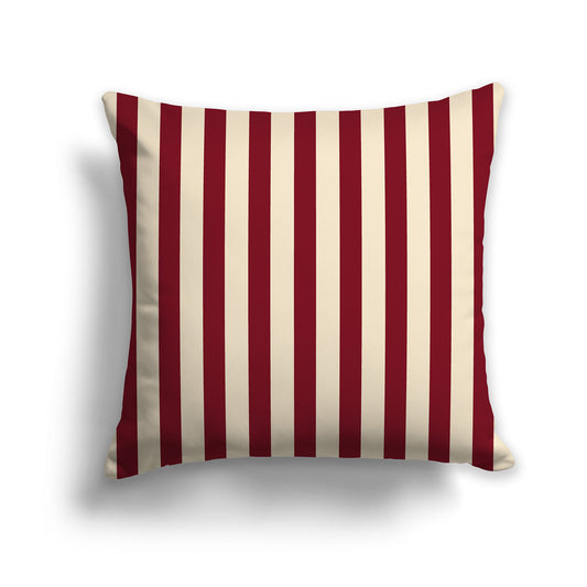 26 inch Throw Pillow with Thick Burgundy Red and Beige Vertical Bars