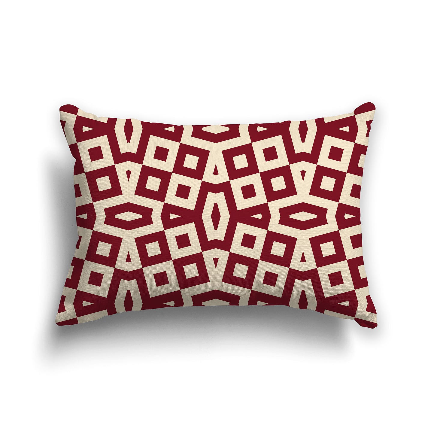 20x14 inch Lumbar Throw Pillow with Burgundy Red and Beige Geometric Pattern