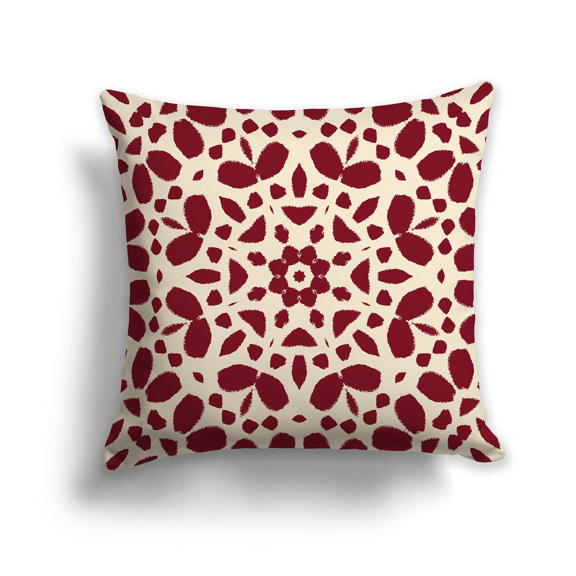 Square Throw Pillow with Large Burgundy Red and Beige Circular Graphic