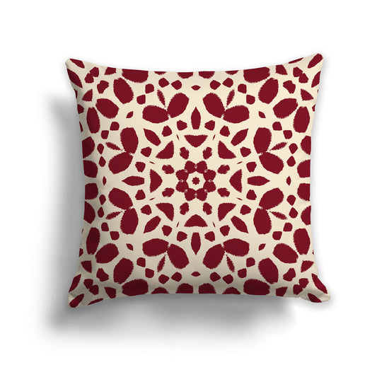 Square Throw Pillow with Large Burgundy Red and Beige Circular Graphic