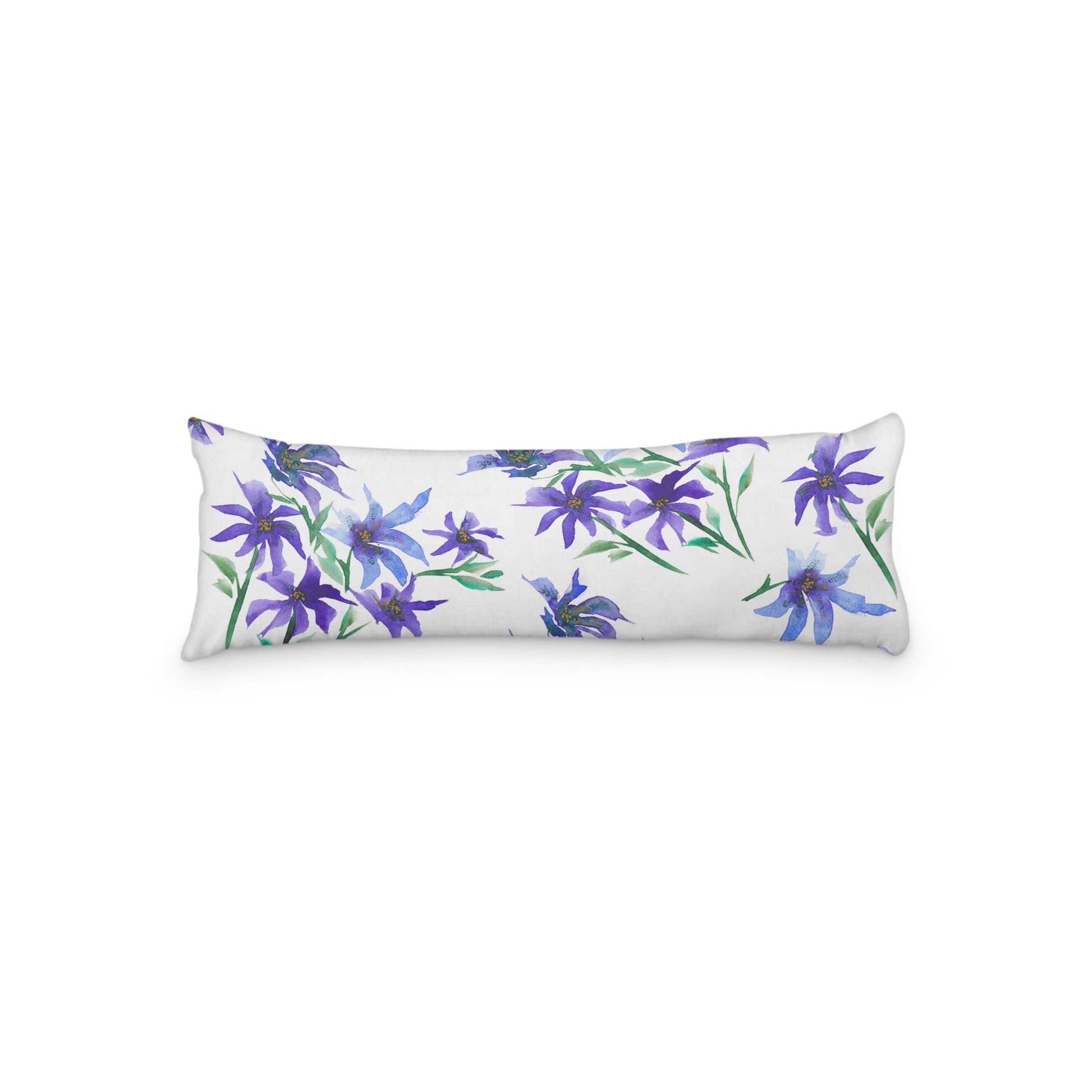 White Microfiber Body Pillow with Large Purple Floral Print, MFBP-1304, 20 x 54 inches