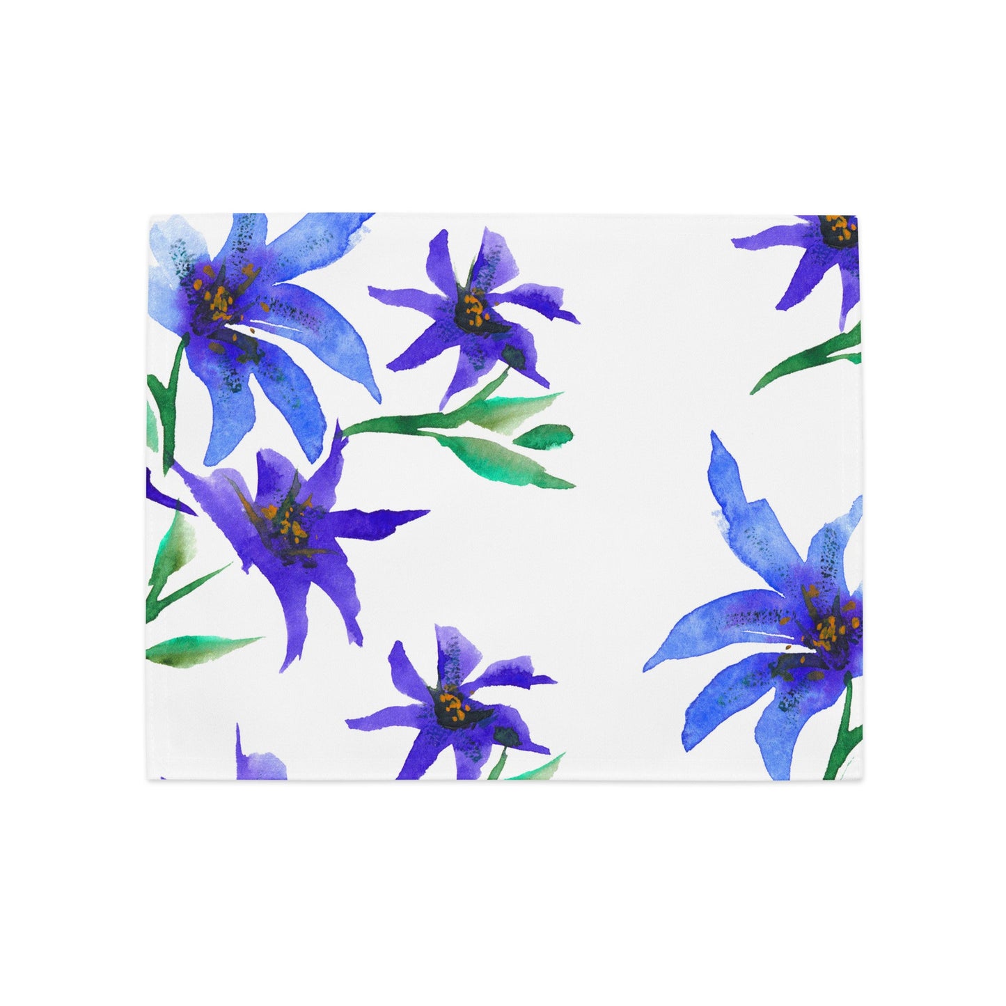 Indigo Bloom — Fine Art Polyester Placemats with Purple Floral Watercolor Print — 4-Pc Set #PSFL-1304