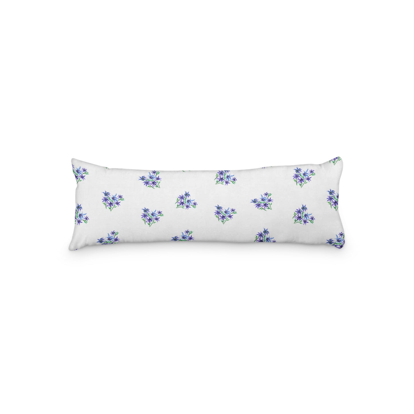 White Microfiber Body Pillow with Medium Purple Floral Pattern, MFBP-1305, 20 x 54 inches