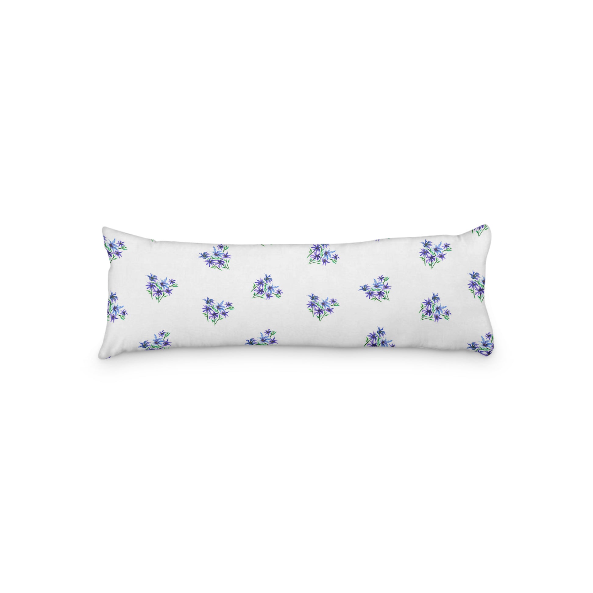 White Microfiber Body Pillow with Medium Purple Floral Pattern, MFBP-1305, 20 x 54 inches