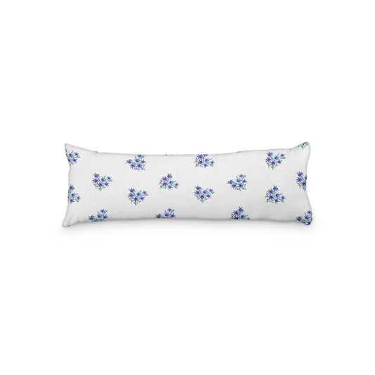 White Microfiber Body Pillow with Medium Purple Floral Pattern, MFBP-1305, 20 x 54 inches