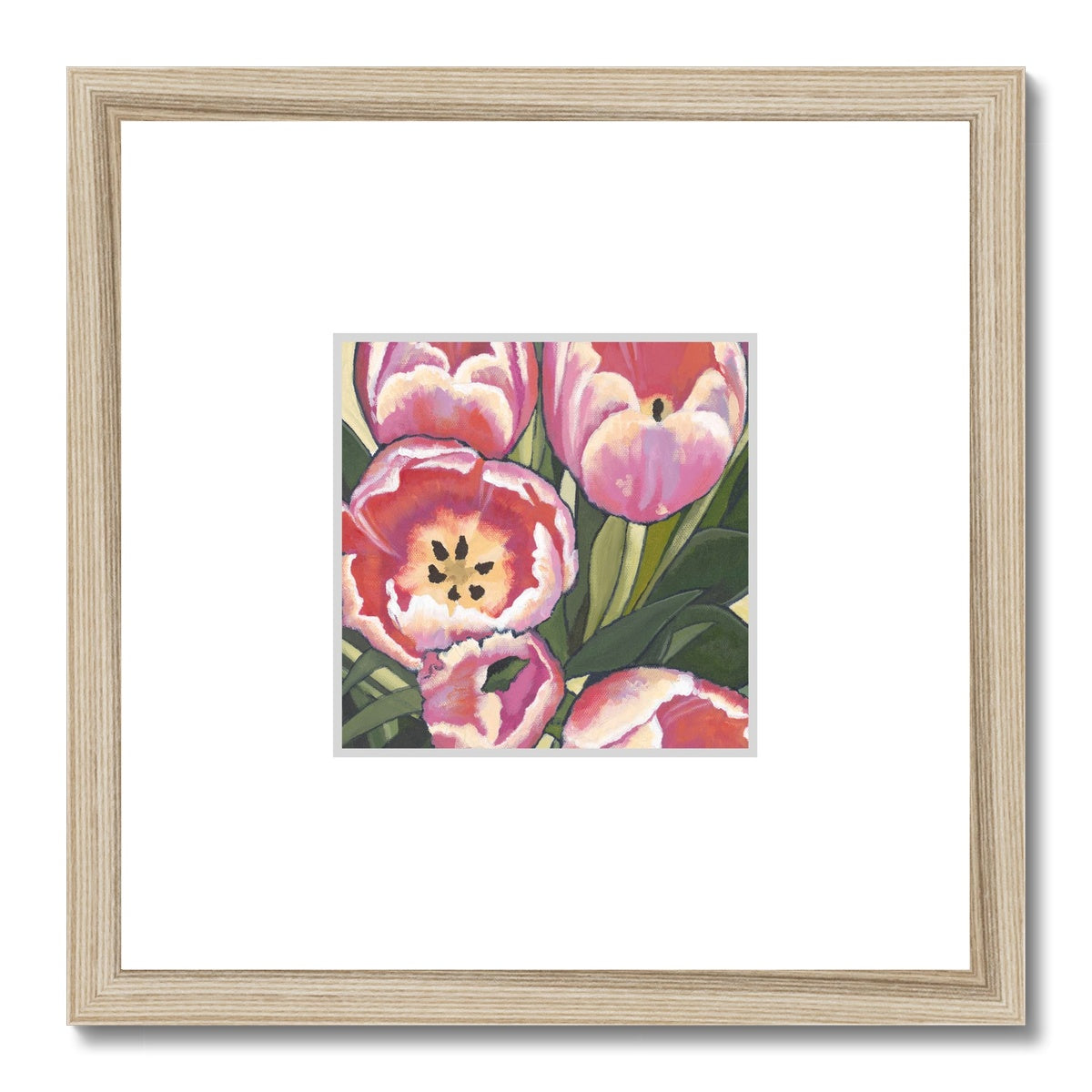 Framed Fine Art Print, Faux Mat - 12x12 inches | Pink Tulips in Acrylic, FMS-1080