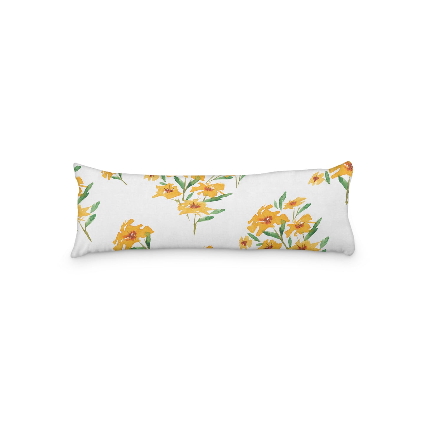 White Microfiber Body Pillow with Large Yellow-Orange Floral Print, MFBP-1314, 20 x 54 inches