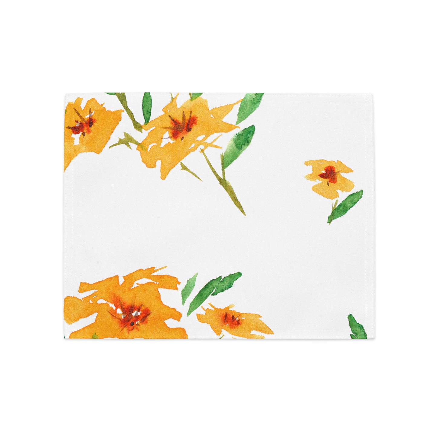 Saffron Garden — Fine Art Polyester Placemats with Yellow-orange Floral Watercolor Print — 4-Pc Set #PSFL-1314