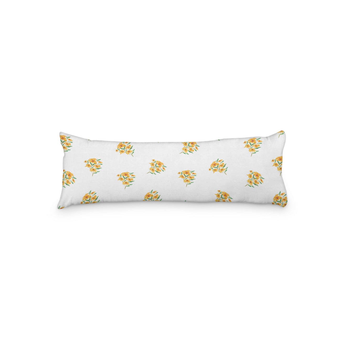 White Microfiber Body Pillow with Medium Yellow-Orange Floral Pattern, MFBP-1315, 20 x 54 inches