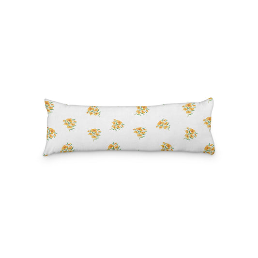 White Microfiber Body Pillow with Medium Yellow-Orange Floral Pattern, MFBP-1315, 20 x 54 inches