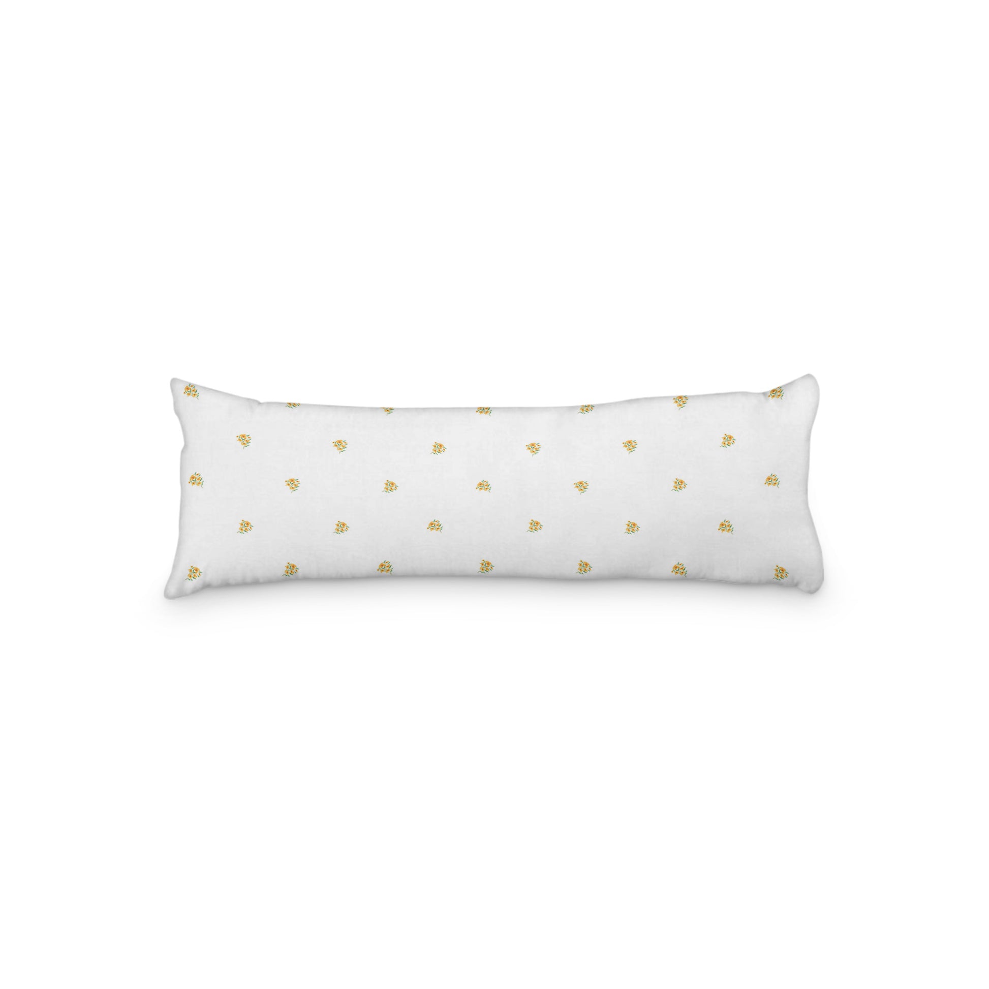White Microfiber Body Pillow with Small Yellow-Orange Floral Pattern, MFBP-1316, 20 x 54 inches