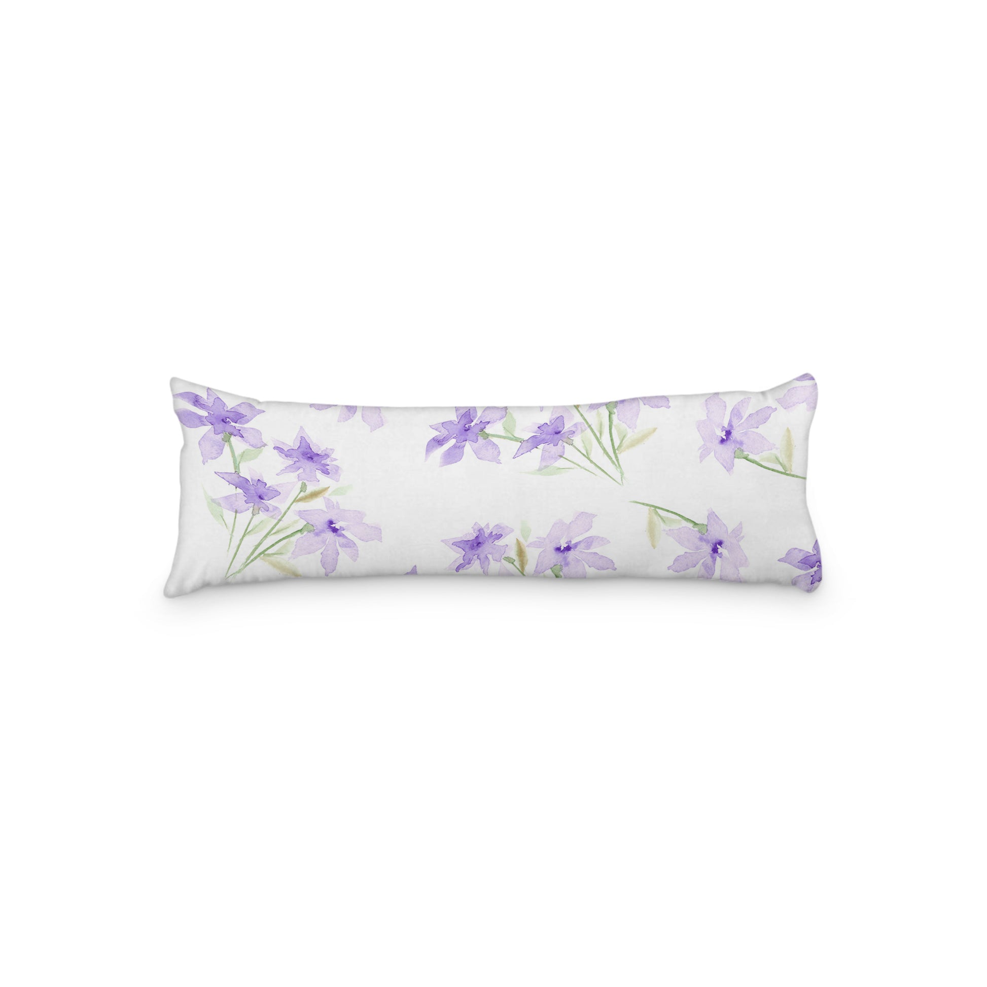 White Microfiber Body Pillow with Large Purple Floral Print, MFBP-1324, 20 x 54 inches