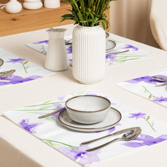 Soft Purple Bloom — Fine Art Polyester Placemats with Red Floral Watercolor Print— 4-Pc Set #PSFL-1324