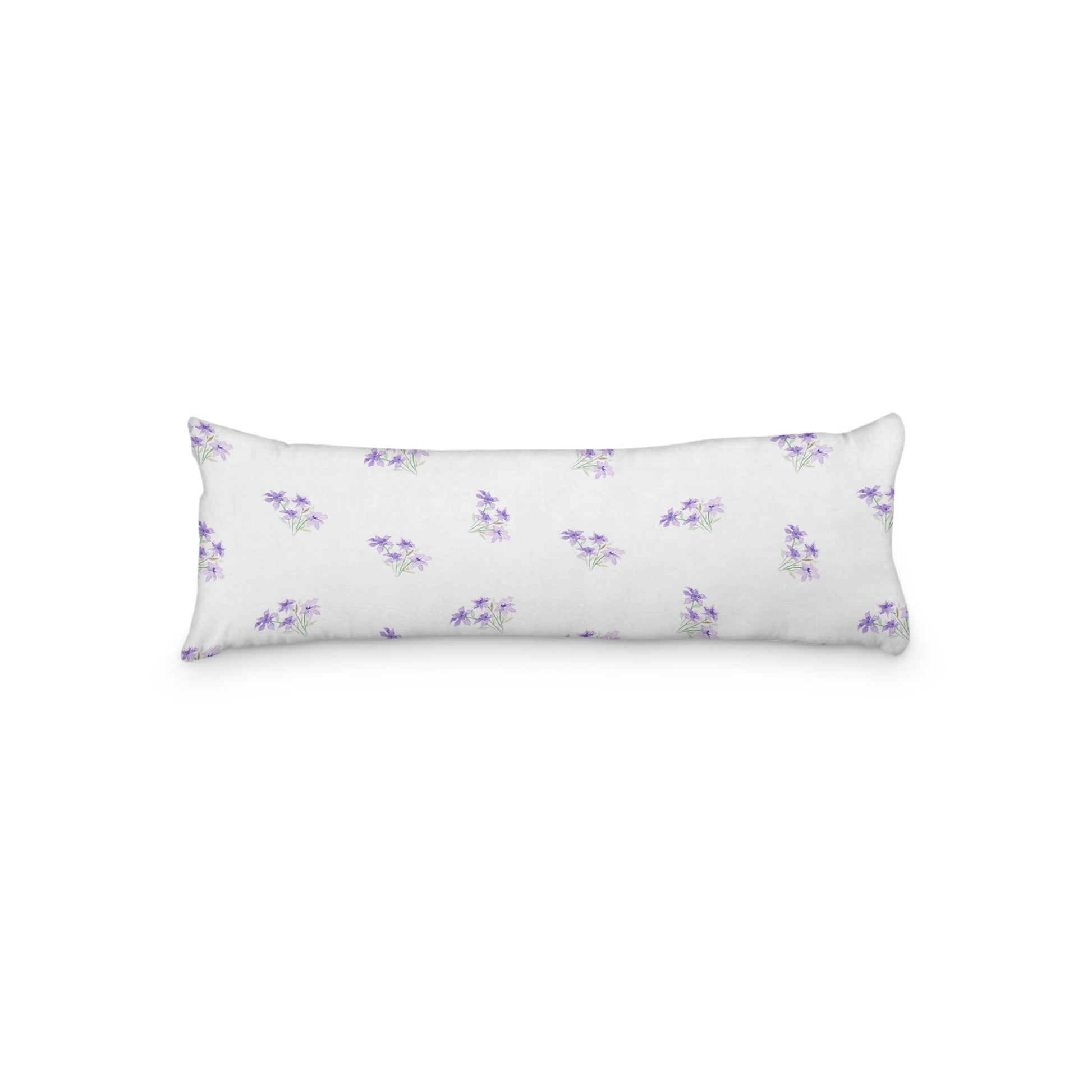 White Microfiber Body Pillow with Medium Purple Floral Pattern, MFBP-1325, 20 x 54 inches