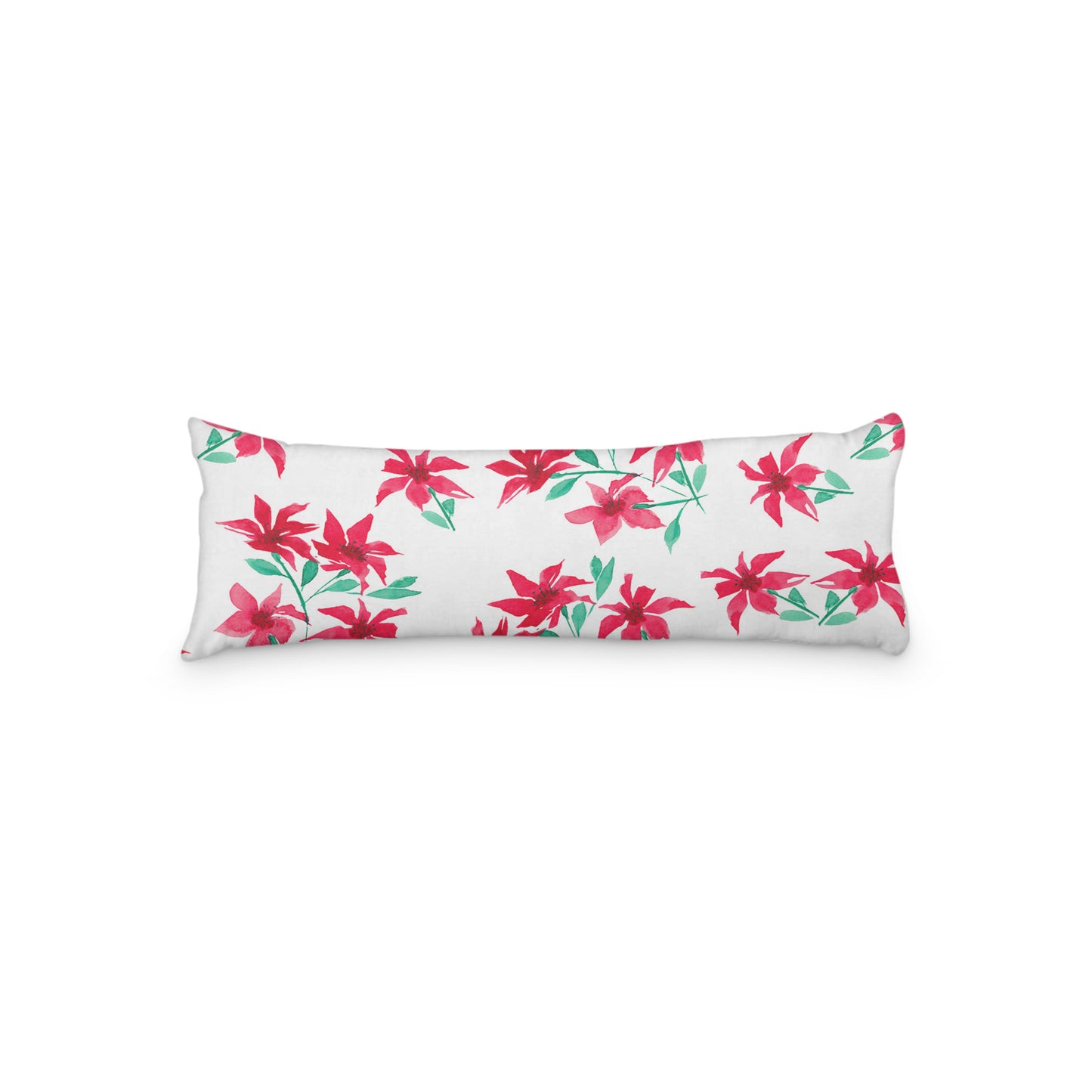 White Microfiber Body Pillow with Large Red Floral Print, MFBP-1334, 20 x 54 inches