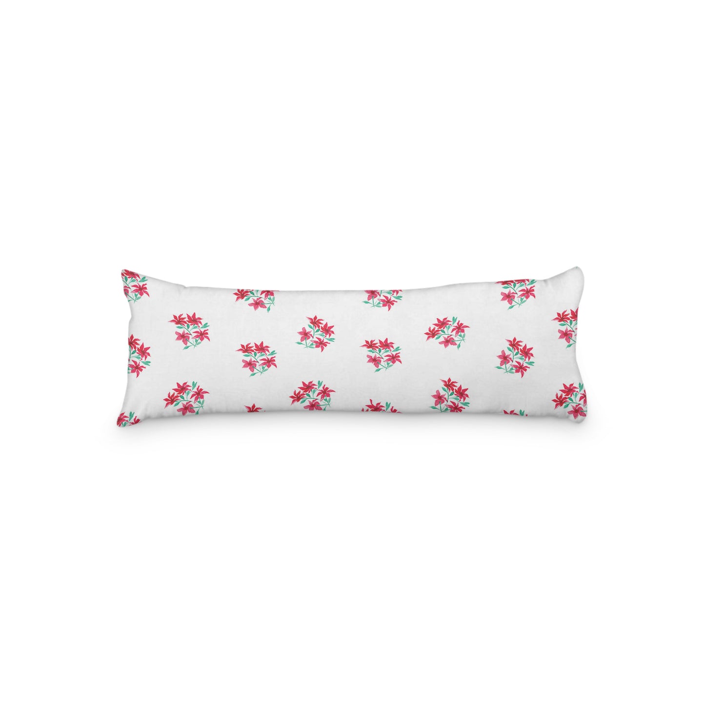 White Microfiber Body Pillow with Medium Red Floral Pattern, MFBP-1335, 20 x 54 inches