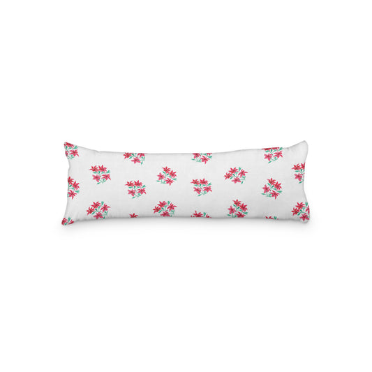 White Microfiber Body Pillow with Medium Red Floral Pattern, MFBP-1335, 20 x 54 inches