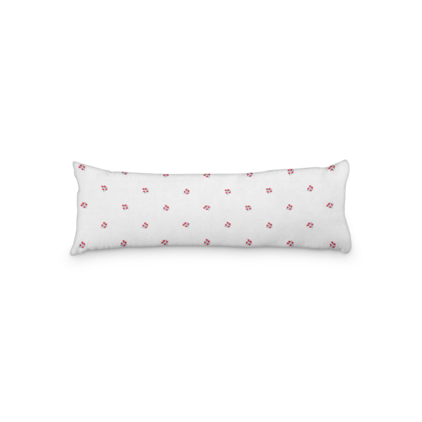 White Microfiber Body Pillow with Small Red Floral Pattern, MFBP-1336, 20 x 54 inches