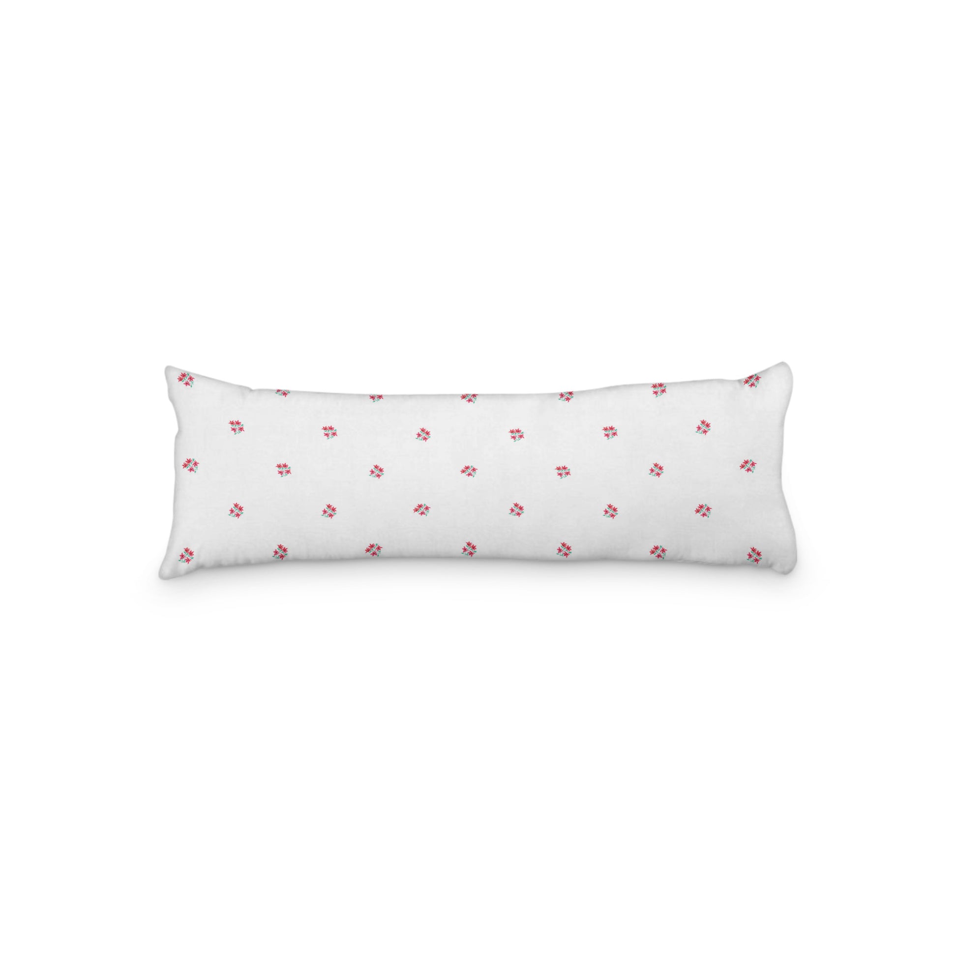 White Microfiber Body Pillow with Small Red Floral Pattern, MFBP-1336, 20 x 54 inches