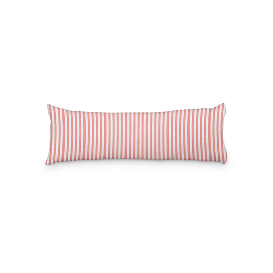 White Microfiber Body Pillow with Thin Pink Bars, MFBP-1340-241, 20 x 54 inches